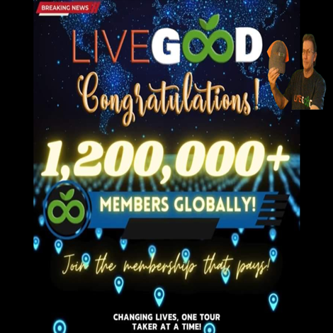 We are now 1,200,000 + members in just 16 monthsLiveGood Updated Today'sWe are still counting daily weekly &amp; monthly 
